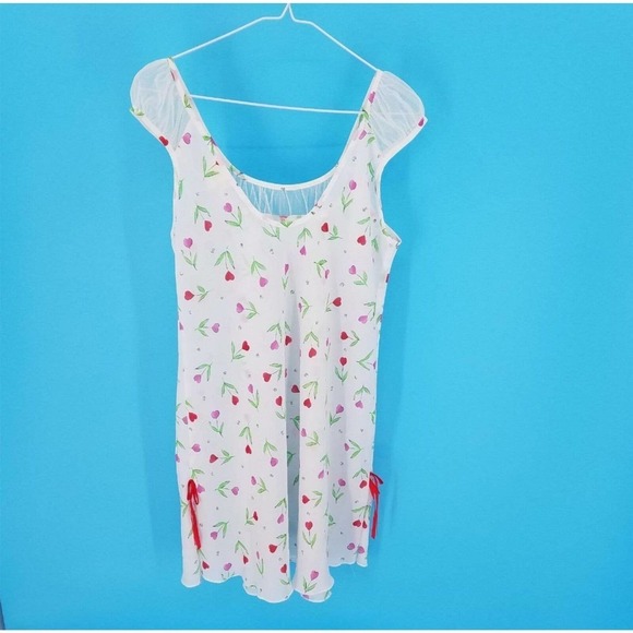 LA Intimates Sexy Heart Floral White/Pink/Red Sheer Mini Night Gown Womens Sz M - Picture 4 of 6
